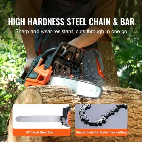 Gas Chainsaw, 52CC 18" 2.55HP, Gasoline Powered Chain Saw, Handheld Cordless Petrol Chainsaws for Tree Wood Branch Cutting, Tree Trimming