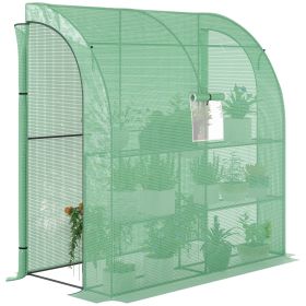 7' x 3' x 7' Lean to Greenhouse, Walk-In Green House, Plant Nursery with 2 Roll-up Doors and Windows, PE Cover and 3 Wire Shelves, Green
