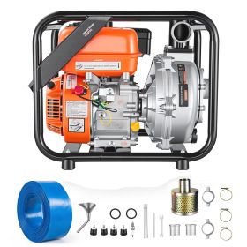 Gas Powered Water Pump, 2 in, 128 GPM 6HP Semi Trash Water Transfer Pump Portable, Gasoline Engine with 25 ft Discharge Hose, Heavy Duty Frame