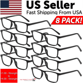 Reading Glasses Mens Womens Unisex Readers Eyeglasses 8 Pack Glasses New Square (Strength: =+3.00 Strength)