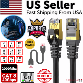 Cat 8 Ethernet RJ45 Cable Super Speed 40Gbps Patch LAN Network Gold Plated Lot (Length: 25 FT)